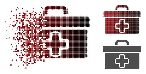 Fractured Pixelated Halftone Medical Tools Box Icon Stock Illustration