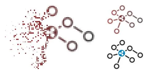 Fractured Pixelated Halftone Ripple Network Nodes Icon Illustrazione stock