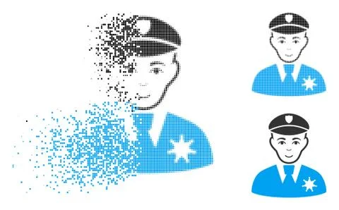 Fractured Pixelated Halftone Sheriff Icon with Face Stock Illustration