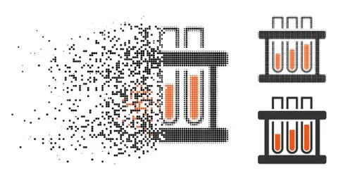 Fractured Pixelated Halftone Test Tubes Icon Stock Illustration