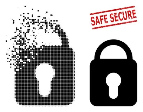 Fractured Pixelated Locked Icon and Distress Safe Secure Stamp Illustrazione stock