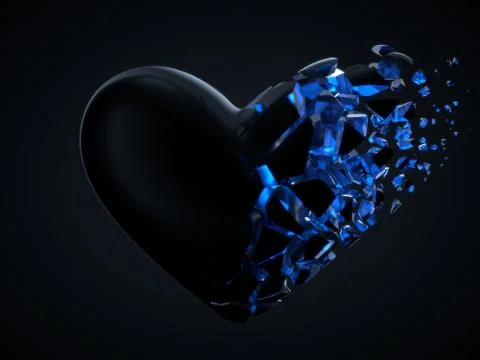 Fracturing and dissolving dark heart with cyrstal inside. concept for valentine Stock Illustration