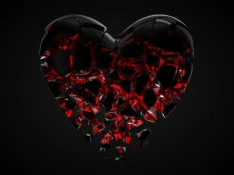 Fracturing and dissolving dark heart with cyrstal inside. concept for valentine Stock Illustration
