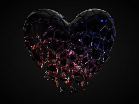 Fracturing and dissolving dark heart with cyrstal inside. concept for valentine Stock Illustration