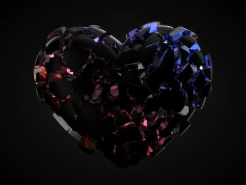 Fracturing and dissolving dark heart with cyrstal inside. concept for valentine Stock Illustration