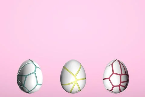 Fracturing and peeling easter egg. Yellow, red, and turquoise. 3d illustration Stock Illustration