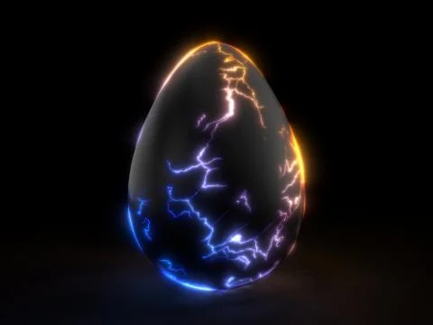 Fracturing black egg in the dark. 3d illustration. Stock Illustration
