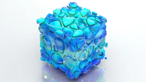 Fracturing Blue 3D Cube 64 4K Stock Footage 307628231