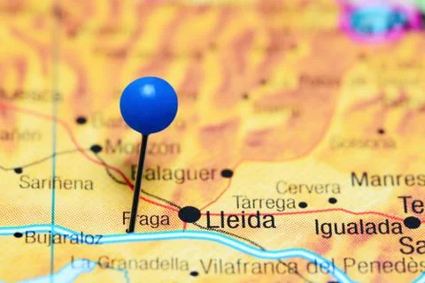 Fraga pinned on a map of Spain Stock Photos