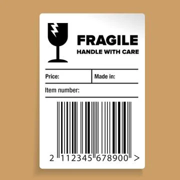 Fragile Barcode Packaging Label or sticker vector Stock Illustration