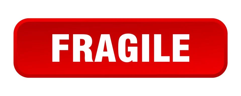 Fragile button. fragile square 3d push button Illustrazione stock