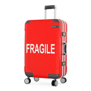 Fragile concept with suitcase, 3d rendering Illustration