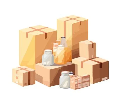 Fragile gift packaging in cardboard container mail Stock Illustration
