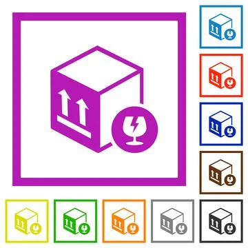Fragile package flat framed icons Stock Illustration