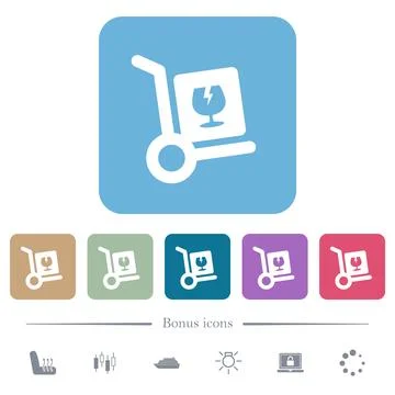 Fragile parcel delivery solid flat icons on color rounded square backgrounds イラスト素材