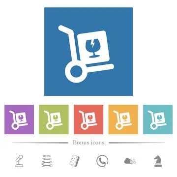 Fragile parcel delivery solid flat white icons in square backgrounds Illustrazione stock