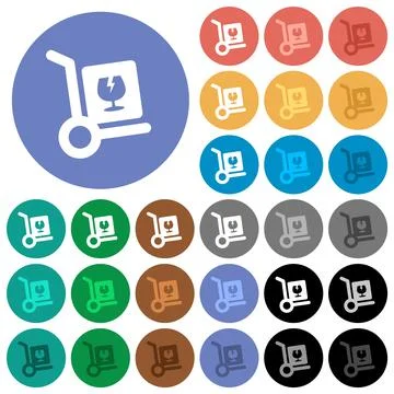Fragile parcel delivery solid round flat multi colored icons Illustration
