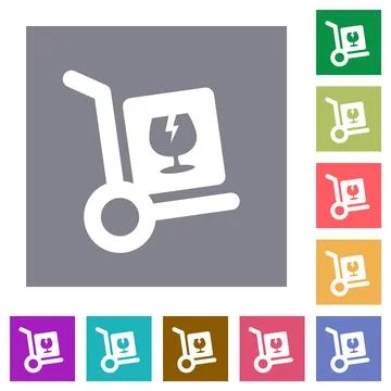 Fragile parcel delivery solid square flat icons イラスト素材