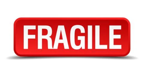 Fragile red 3d square button isolated on white background Stock Illustration