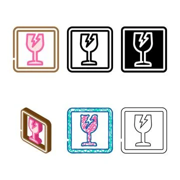 Fragile set product label warning color icon vector Stock Illustration