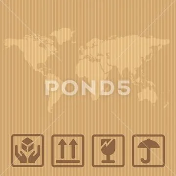 Fragile signs and world map packaging box Stock Illustrationen