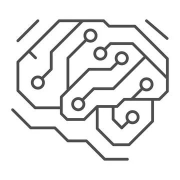 Fragment of analog circuit in the form of a brainthin line icon, electronics Illustration