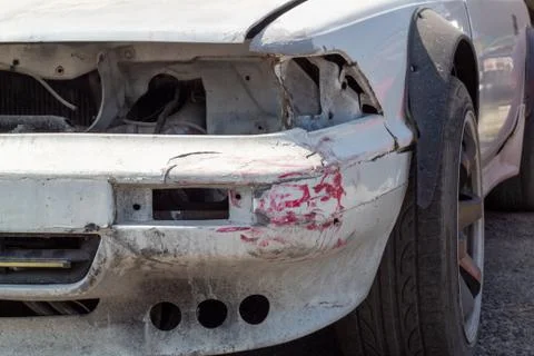 Fragment of the body of the car after the accident, Recovery and repair, trac Stock Photos