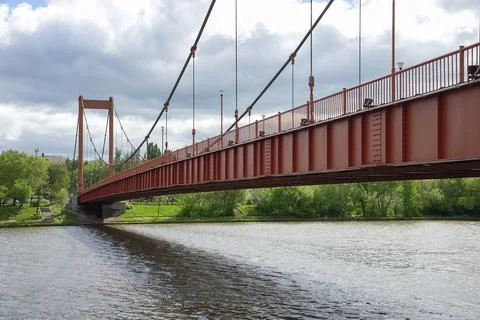 Fragment of a cable-stayed bridge over the Sura River, Penza, Russia Stock Photos