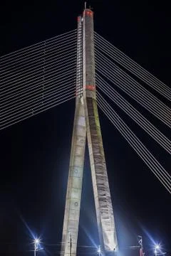 Fragment of cable-stayed bridge Stock Photos