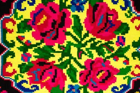 Fragment of Carpet with Folk Pattern Design Stock Photos