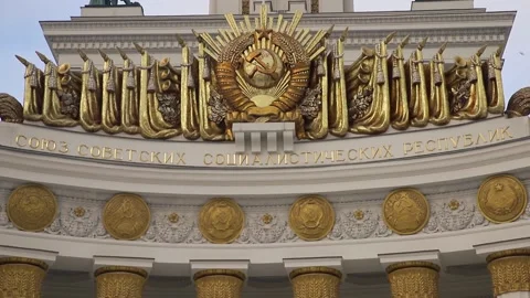 Fragment Of Central Part Facade Of Pavilion Central On Vdnh In Moscow Stock Footage 145614718