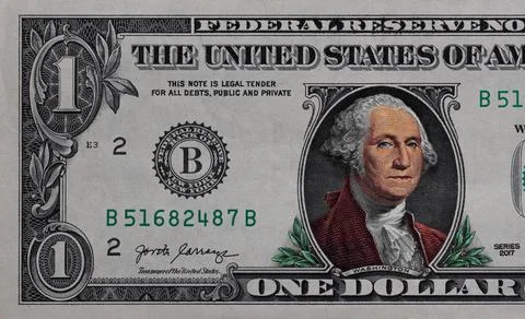 Fragment of colorized front side of 1 dollar Banknote Stock Photos