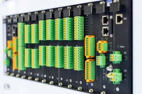 Fragment of a computer circuit board. Stock Photos