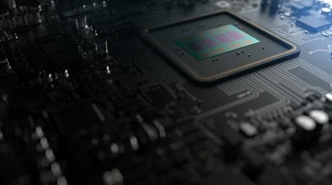 A fragment of computer hardware components. the inside of a powerful processo Stock Photos