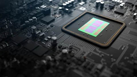 A fragment of computer hardware components. the inside of a powerful processo Stock Photos