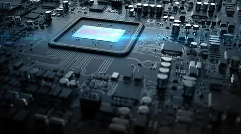 A fragment of computer hardware components. the inside of a powerful processo Stock Photos