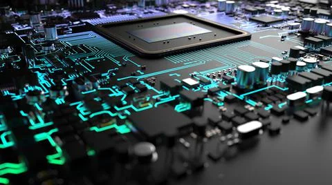 A fragment of computer hardware components. the inside of a powerful processo Photos