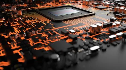A fragment of computer hardware components. the inside of a powerful processo Stock Photos
