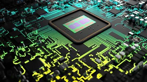 A fragment of computer hardware components. the inside of a powerful processo Stock Photos