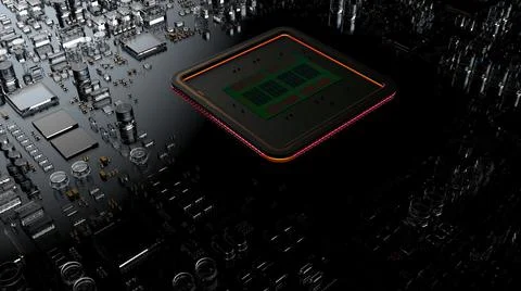 A fragment of computer hardware components. the inside of a powerful processo Stock Photos
