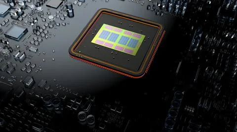 A fragment of computer hardware components. the inside of a powerful processo Foto stock