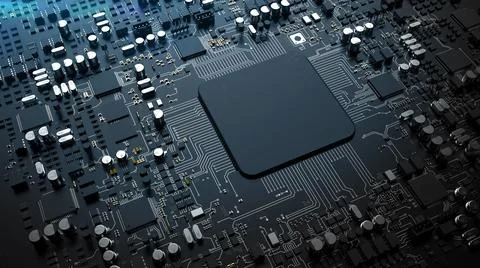 A fragment of computer hardware components. powerful cpu on a chip Stock Photos