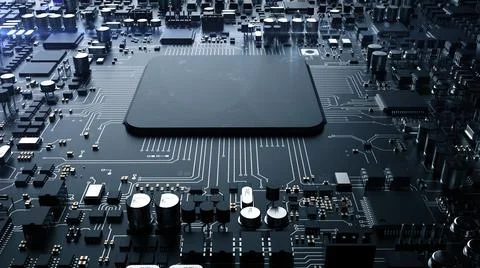 A fragment of computer hardware components. powerful cpu on a chip Stock Photos