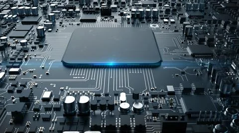 A fragment of computer hardware components. powerful cpu on a chip Stock Photos