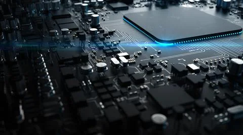 A fragment of computer hardware components. powerful cpu on a chip Stock Photos