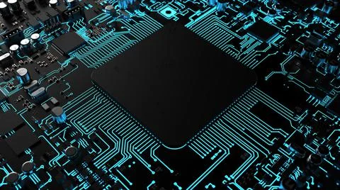 A fragment of computer hardware components. powerful cpu on a chip Stock Photos