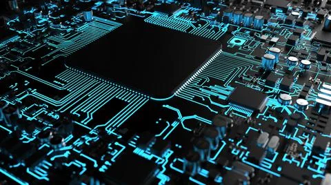 A fragment of computer hardware components. powerful cpu on a chip Stock Photos