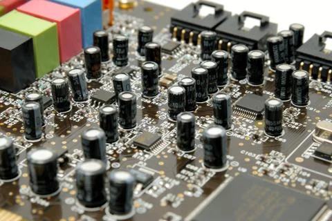 Fragment of a computer printed-circuit-board Stock Photos