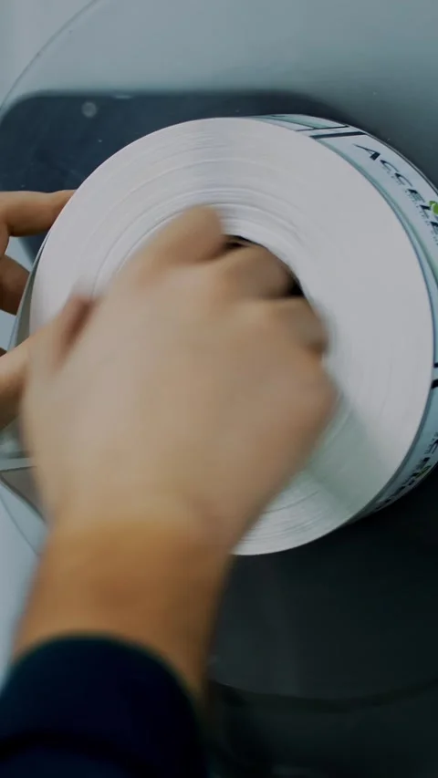 Fragment of the conveyor of sticking labeling machine. Abstract industrial Video stock 317849984