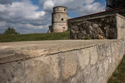 Fragment of the defensive walls of the Monastery in the village of Pidkamin  Stock Photos
